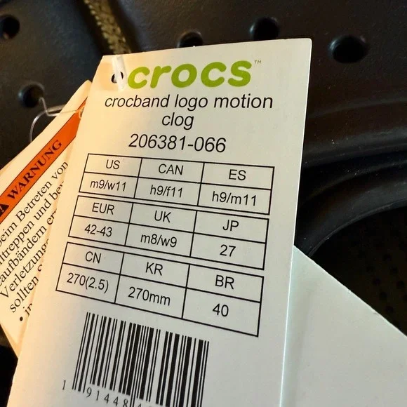 Crocs Crocband Logo Motion Clog Black‎ White Mens 9 Womens 11 Shoes NEW - Picture 3 of 9